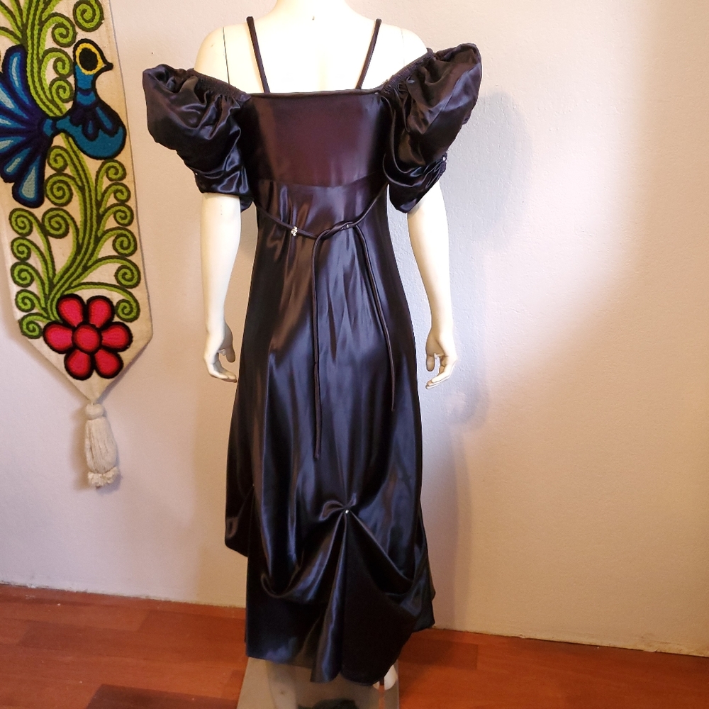 Vintage 30s Inky Black Satin Gown - Picture 2 of 13